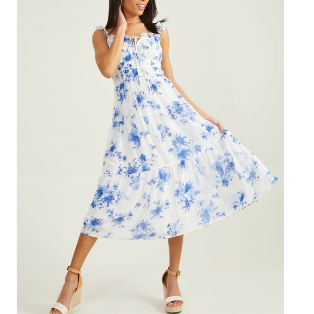 Altar’d State Floral Blue and White Maxi Dress